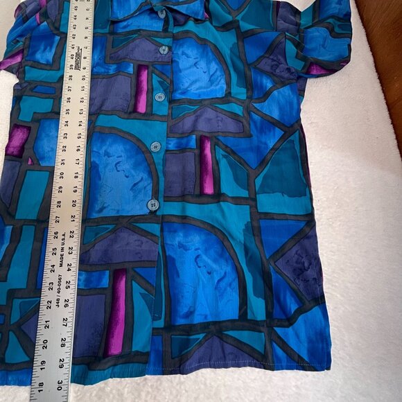Vintage 90s Peter Popovitch Womens Abstract Print Button-Up Shirt Small Blue - Picture 8 of 8